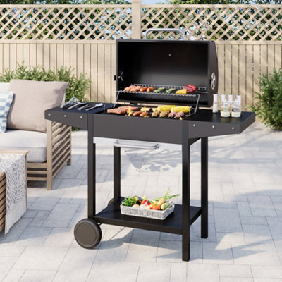 Outdoor Garden Charcoal BBQ Grill with Lid Cover and Wheels Black