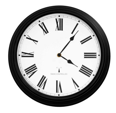 Outdoor Garden Clock Black Perfect Time Radio Controlled 38cm