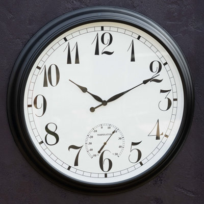 Outdoor Garden Clock With Thermometer and Metal Casing Black Big Time  90cm