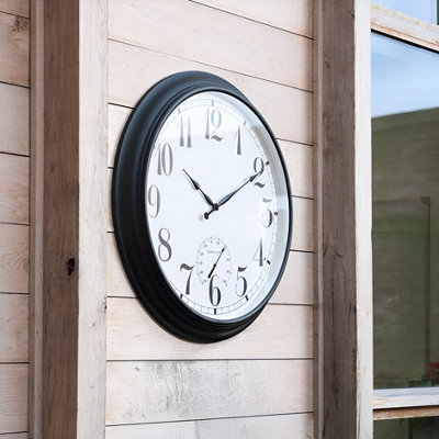 Outdoor Garden Clock With Thermometer and Metal Casing Black Big Time 90cm