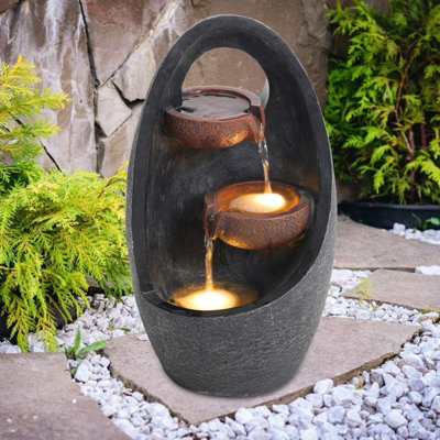 Outdoor Garden Creative Egg Shape Water Feature Fountain Electric with Light H 48 cm