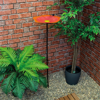 Outdoor Garden Free Standing Weatherproof Flower Design Bird Bath & Feeder