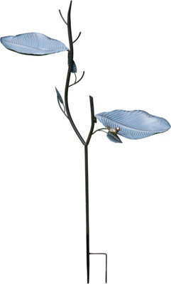 Outdoor Garden Free Standing Weatherproof Leaf Branch Design Bird Bath & Feeder