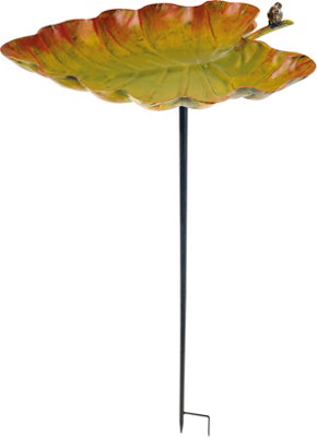 Outdoor Garden Free Standing Weatherproof Leaf Design Bird Bath & Feeder