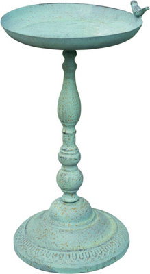 Outdoor Garden Free Standing Weatherproof Pedestal Green Bird Bath Ornament