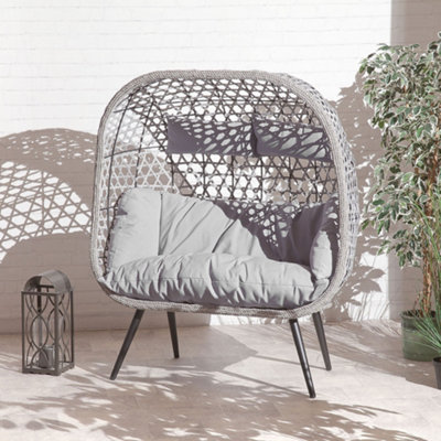 Outdoor Garden Furniture  Naples Double Standing Garden Chair Rattan with Grey Cushions