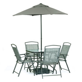 Outdoor Garden Furniture  Oasis 4 Seater Grey Outdoor Dining Set With Garden Parasol & Base
