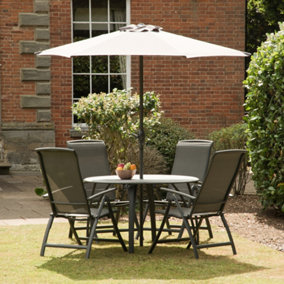 Outdoor Garden Furniture  Outdoor Havana Charcoal Dining Set with Painted Table & Reclining Chairs in Durable Aluminium