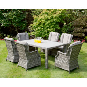 Outdoor Garden Furniture  Portofino Aluminium Outdoor Dining Garden Collection 1.9m Grey Rattan With Polywood Table