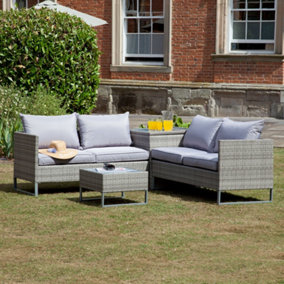 Outdoor Garden Furniture  Santa Clara Rattan 4 Seater Storage Table Garden Sofa Set