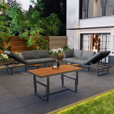 Outdoor Garden Furniture Set With 2 Sofas and Table with Galvanised ...