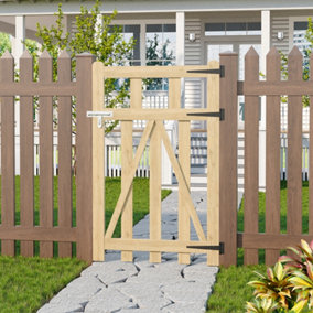 Outdoor Garden Gate Patio Gate Fence Security Barrier Wooden Yard Entrance Way Locable Door 2.5x4ft