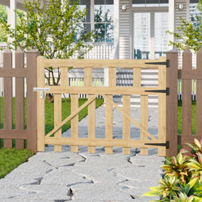 Outdoor Garden Gate Patio Gate Fence Security Barrier Wooden Yard Entrance Way Locable Door 4x3ft