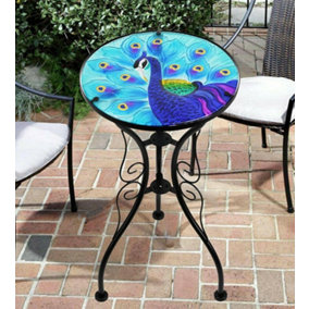 Outdoor Garden Glass Side Table - Peacock