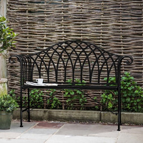 Outdoor garden metal bench decorative - Girona Rounded Outdoor Bench in Noir