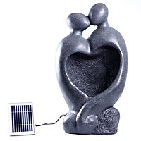 Outdoor Garden Patio Solar Powered Carved Lovers Water Feature With LED Light - Graphite Grey