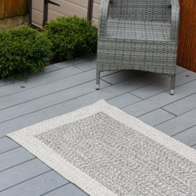 Outdoor Garden Patio Water Resistant Braided Faux Jute Round Carpet Rug Mat Light Grey - 80cm x 150cm