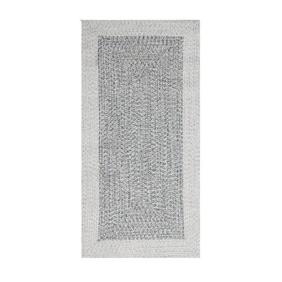 Outdoor Garden Patio Water Resistant Braided Faux Jute Round Carpet Rug Mat Light Grey - 80cm x 150cm