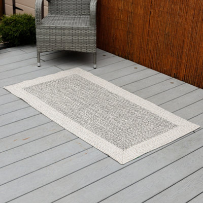 Outdoor Garden Patio Water Resistant Braided Faux Jute Round Carpet Rug Mat Light Grey - 80cm x 150cm