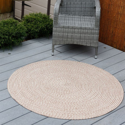 Outdoor Garden Patio Water Resistant Braided Faux Jute Round Carpet Rug Mat