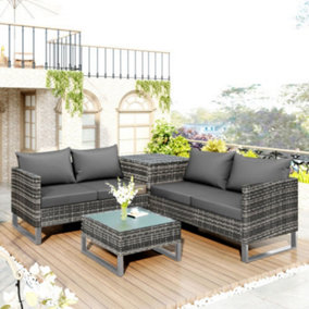 Outdoor Garden PE Rattan Corner Sofa Set with Corner Storage and Coffee Table