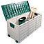 Outdoor Garden Plastic Storage Box Seat Utility Chest Shed Multi Purpose Handles & Wheels Green Lid