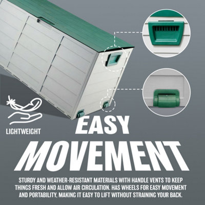 Outdoor Garden Plastic Storage Box Seat Utility Chest Shed Multi Purpose Handles & Wheels Green Lid - 3