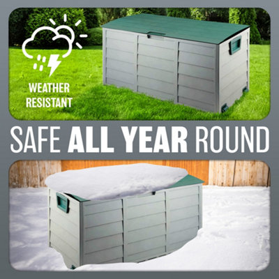 Outdoor Garden Plastic Storage Box Seat Utility Chest Shed Multi Purpose Handles & Wheels Green Lid - 5