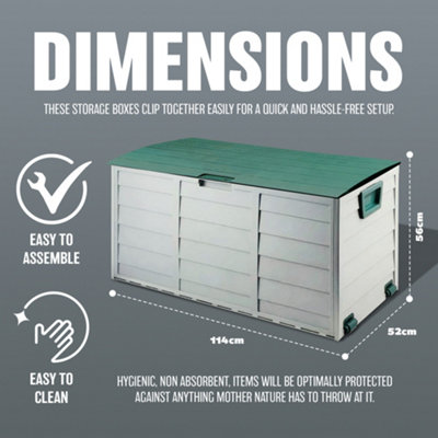 Outdoor Garden Plastic Storage Box Seat Utility Chest Shed Multi Purpose Handles & Wheels Green Lid - 7
