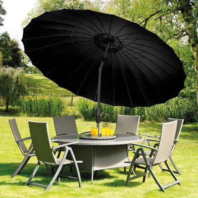 Outdoor Garden Shanghai 2.7m Parasol Black w/Crank & Tilt