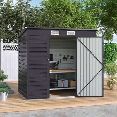 Outdoor Garden Shed Single Door Galvanized Steel Storage Shed in Charcoal Black