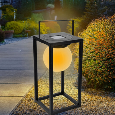 Outdoor Garden Solar Lantern LARGE Black Waterproof for Patio LED Light Lamp Warm White