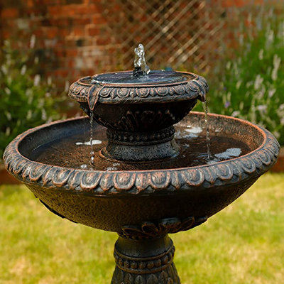 Outdoor Garden Solar Powered Bird Bath Water Fountain with Back-up Battery + LED Light
