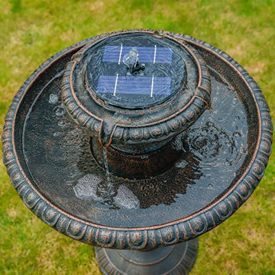 Outdoor Garden Solar Powered Bird Bath Water Fountain with Back-up Battery + LED Light