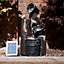 Outdoor Garden solar Powered Triple Cascading Woodland Water Feature + LED Light & Battery Back Up