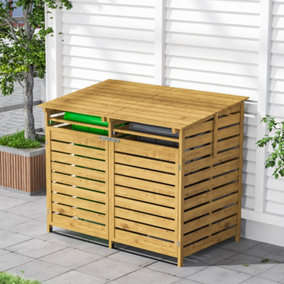 Outdoor Garden Spruce Wood Trash Can Storage Shed with Latch