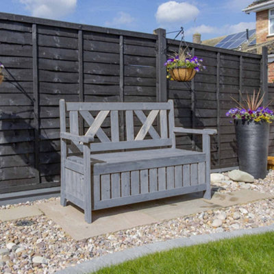 Wooden patio store storage bench