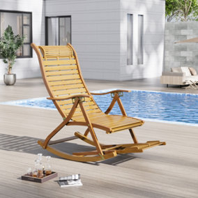 Outdoor & Garden Sunloungers Foldable Natural Adjustable Balcony Wooden Bamboo Rocking Lounge Chair with Retractable Footrest