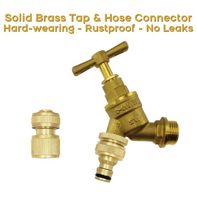 Outdoor Garden Tap with Hose Pipe Quick Connector, Solid Brass Set, 1/2 ...