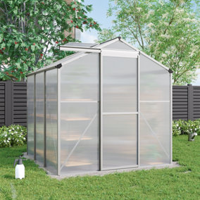 Outdoor Garden Walk In Greenhouse with Aluminium Frame and  Sliding Door, 6x6ft, Sliver