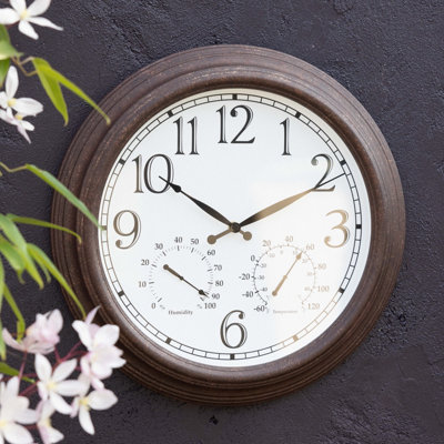 Outdoor Garden Wall Clock With Thermometer and Hygrometer Antique Brown