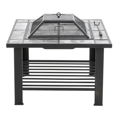 Outdoor Garden Wood Burning Fire Pit Table BBQ Grill