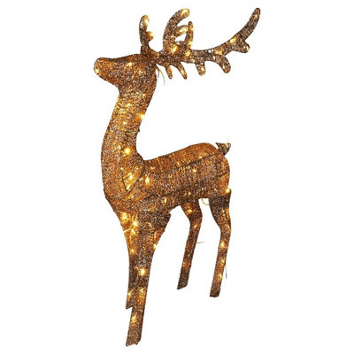 Outdoor Gold LED Christmas Reindeer Decoration - Festive Xmas Sculpture with 80 Warm White LED Lights & Timer - H88 x W50 x D24cm