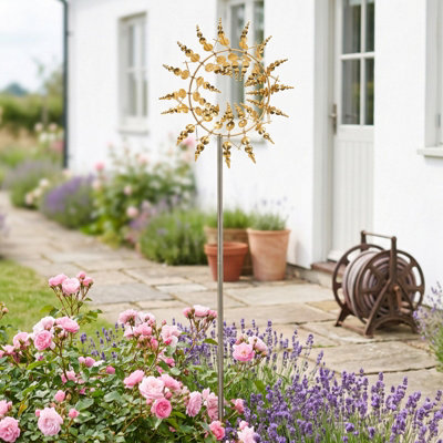 Outdoor Golden Metal Wind Spinner Windmill Weathervane for Yard Garden Patio Decoration