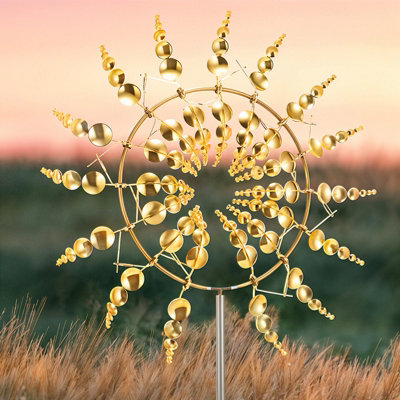 Outdoor Golden Metal Wind Spinner Windmill Weathervane for Yard Garden Patio Decoration