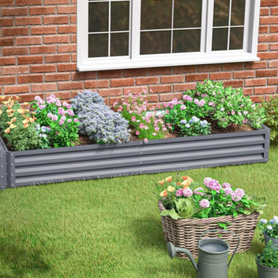 Outdoor Grey Rectangular Metal Garden Bed 240 x 90 cm