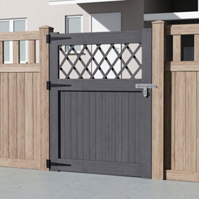 Outdoor Grey Rhombus  Garden Gate Yard Patio Entrance Way Door Security Barrier Pedestrian Gate Pine Wooden Fence Door  120cm H
