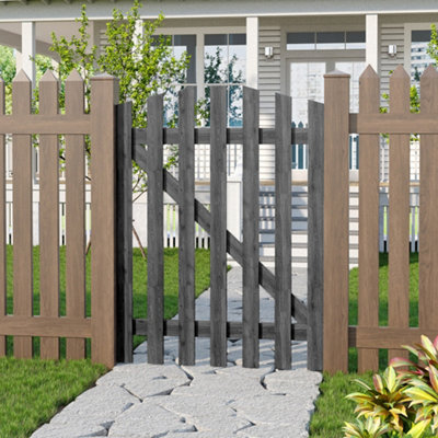 Outdoor Grey Wooden Garden Gate Fence Patio Gate Yard Entrance Way Door Security Barrier 90x120cm