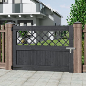 Outdoor Grey Wooden Garden Gate Patio Gate Fence Security Barrier Yard Entrance Way Locable Door