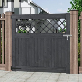 Outdoor Grey Wooden Garden Gate Patio Locable Door Gate Fence Security Barrier Yard Entrance Way 120cm W